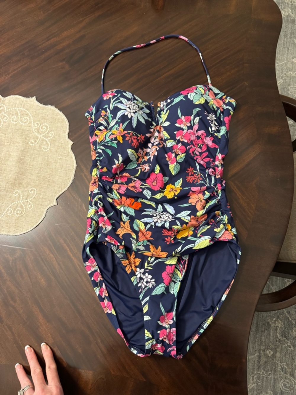 Tommy Bahama Navy Floral One-Piece Swimsuit with Pink, Orange & Yellow Blooms